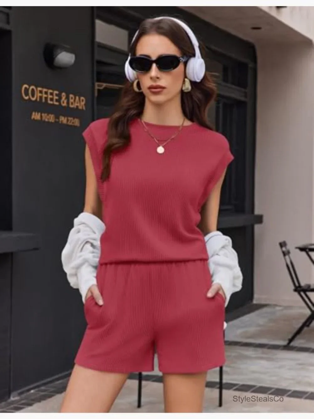 Women's Two Piece Lounge Shorts Set Cap Sleeve Crewneck Matching Outfit with
